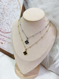 Black Onyx Clover Initial Necklace - Camillaboutiqueshop