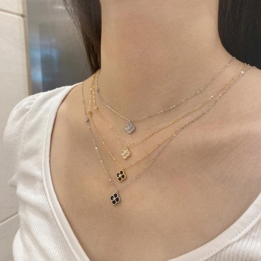 Black Onyx Clover Necklace Rose Gold - Camillaboutiqueshop