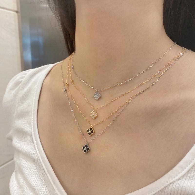 Black Onyx Clover Necklace Rose Gold - Camillaboutiqueshop