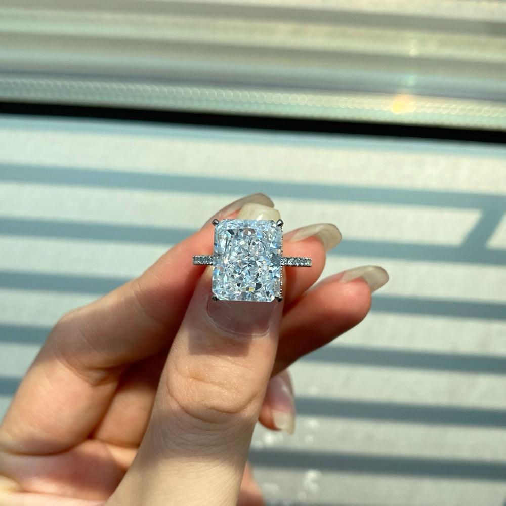 Classic Big Radiant Cut Engagement Ring In Sterling Silver