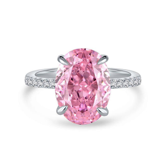 Classic Crushed Ice Oval Cut Half Pavé Solitaire Ring- Pink - Camillaboutiqueco