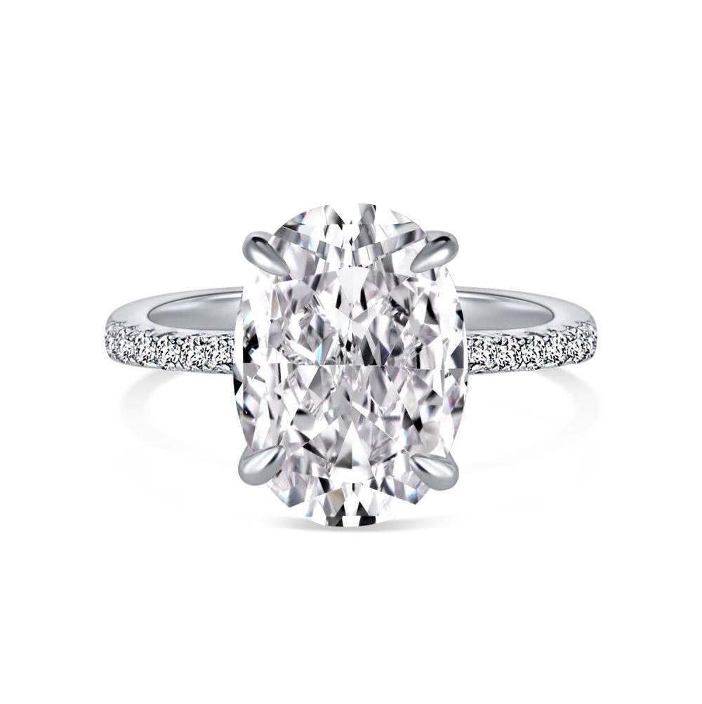 Classic Crushed Ice Oval Cut Half Pavé Solitaire Ring- White - Camillaboutiqueshop