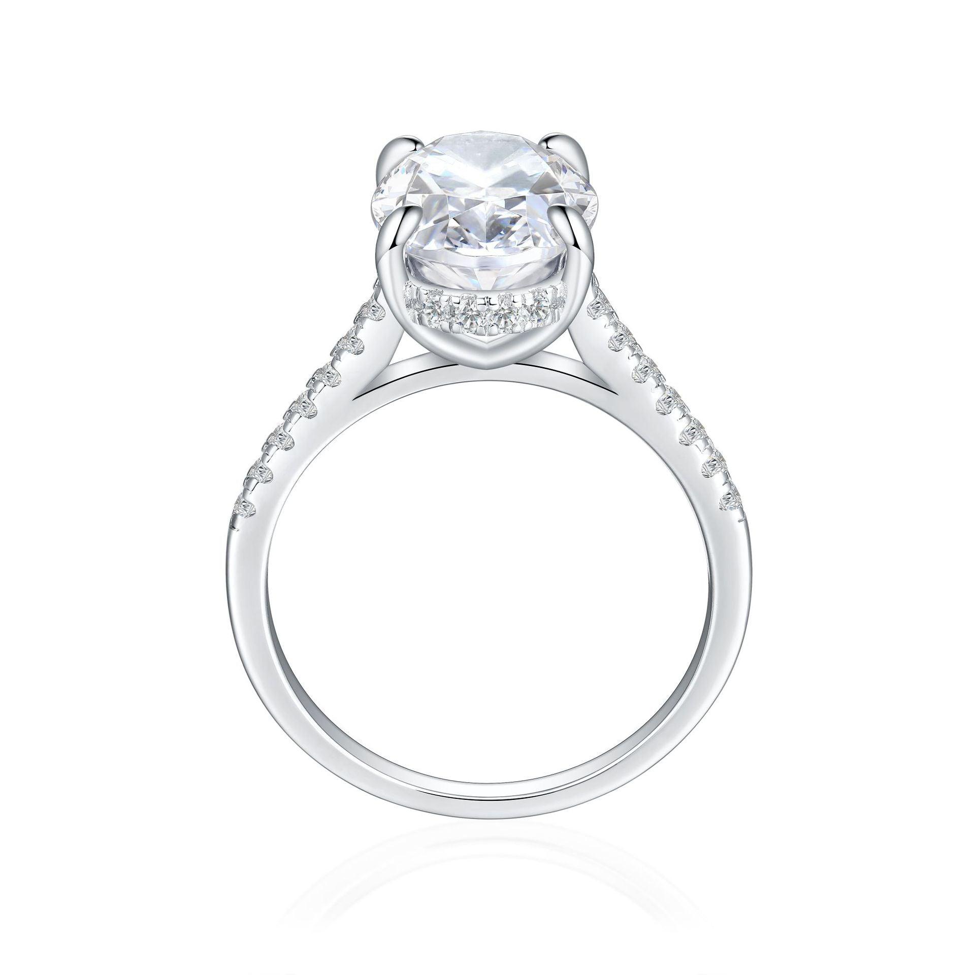 Classic Crushed Ice Oval Cut Half Pavé Solitaire Ring- White - Camillaboutiqueshop