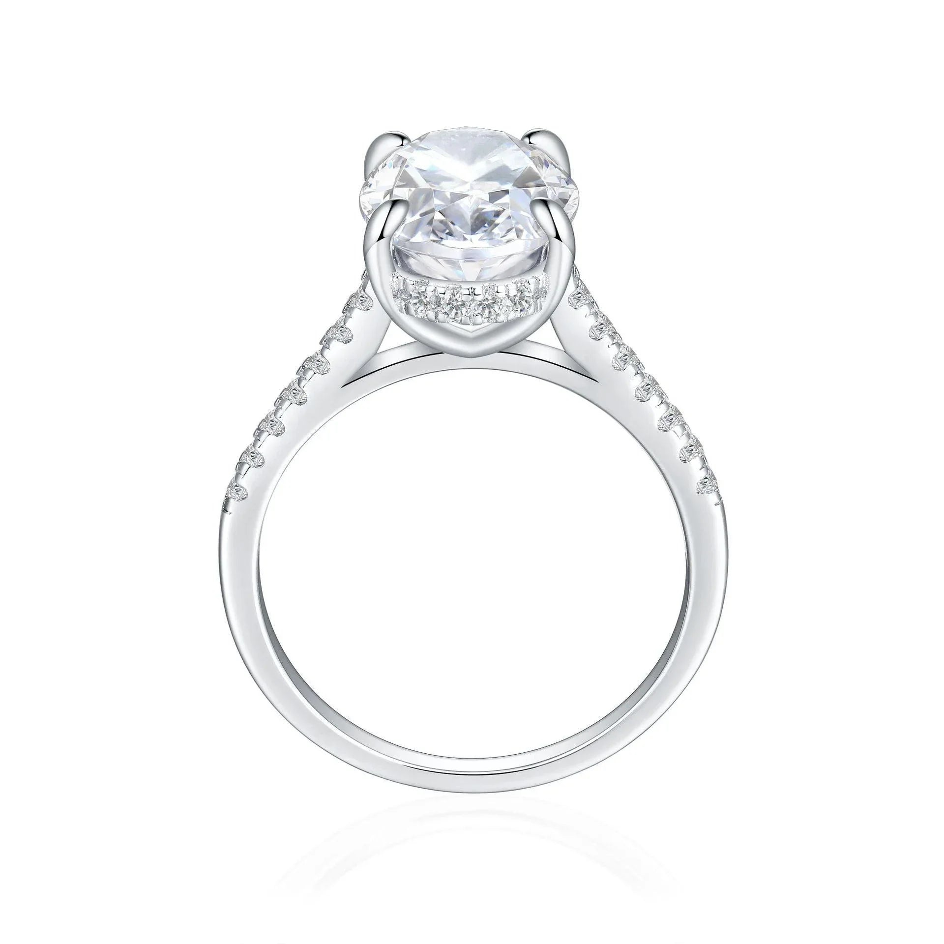 Classic Crushed Ice Oval Cut Half Pavé Solitaire Ring- White - Camillaboutiqueshop