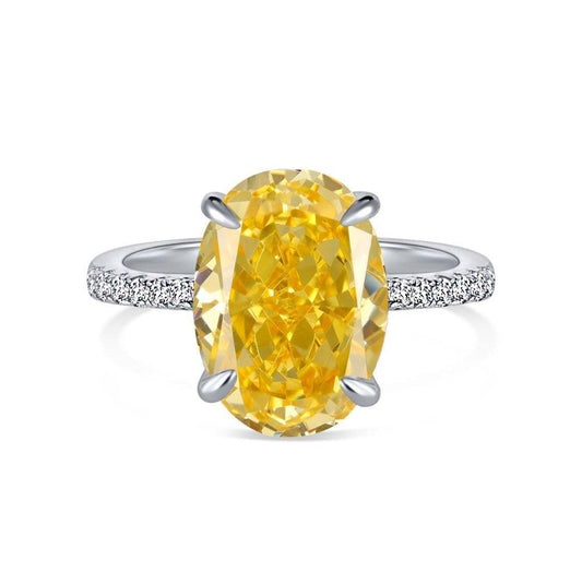 Classic Crushed Ice Oval Cut Half Pavé Solitaire Ring- Yellow - Camillaboutiqueco