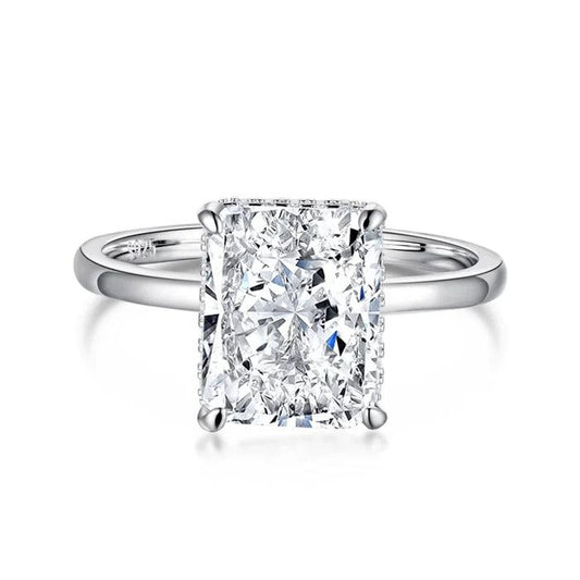 Classic Elongated Radiant Cut Plain Band Solitaire Ring - Camillaboutiqueshop