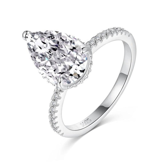 Classic pear cut half pavé band solitaire ring - Camillaboutiqueco