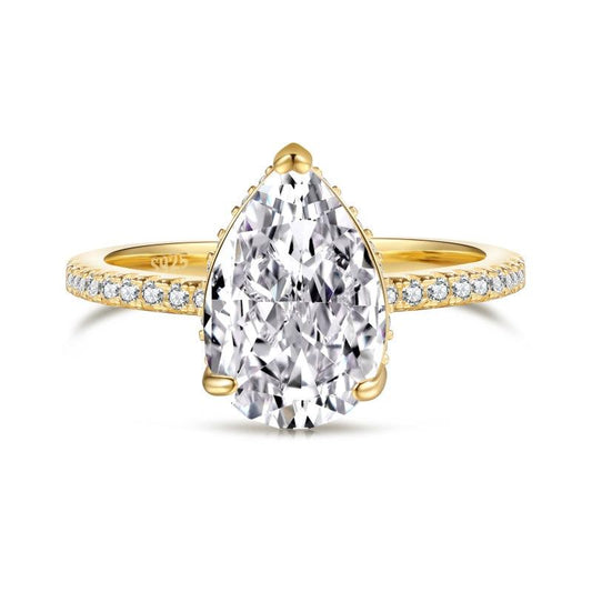 Classic pear cut half pavé band solitaire ring - Camillaboutiqueco