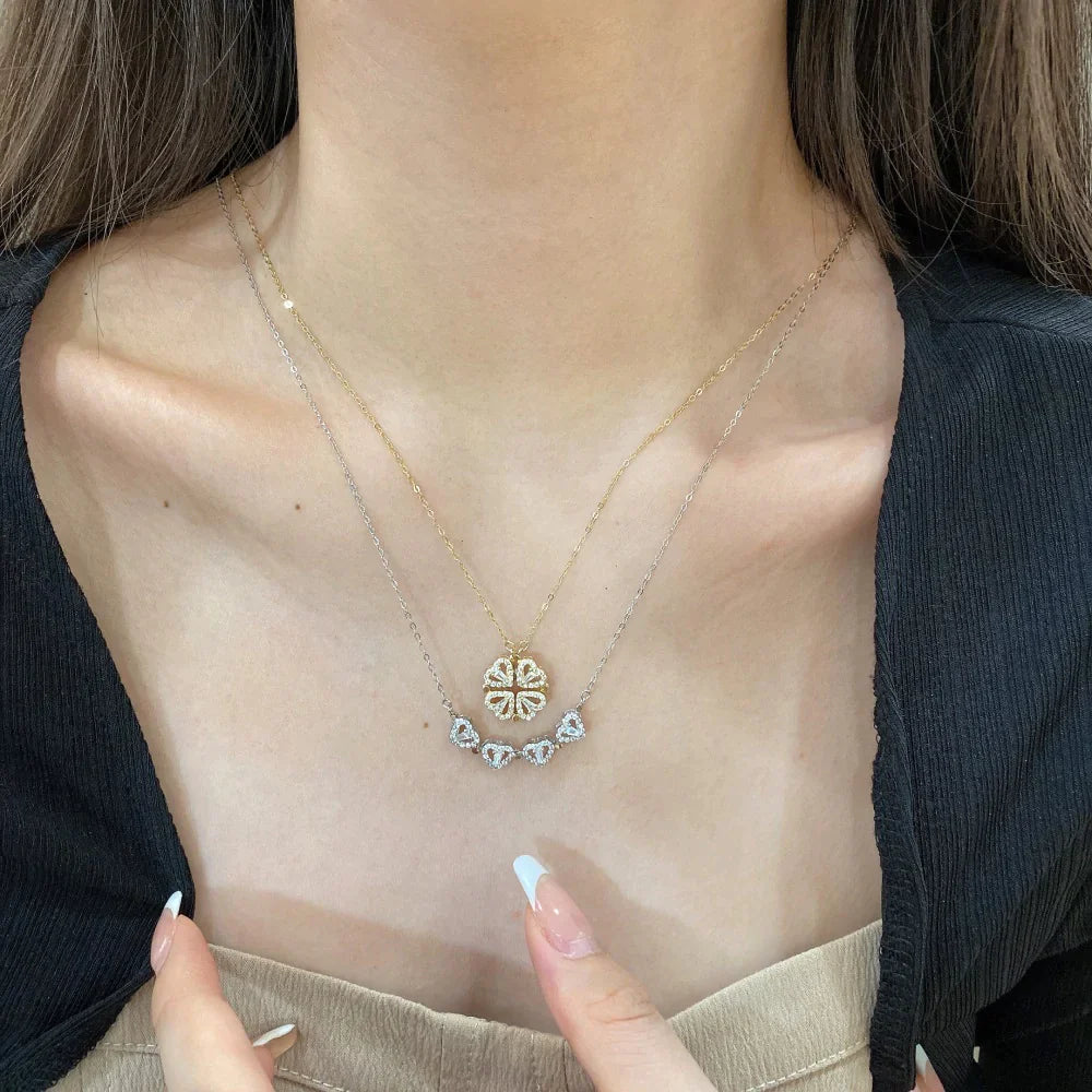 Buy Love Heart Magnetic Pendant Necklace for Women Chain Jewelry Four Leaf Clover  Hearts Clover Necklace Lucky 4 in 1 Pendant Online in India - Etsy