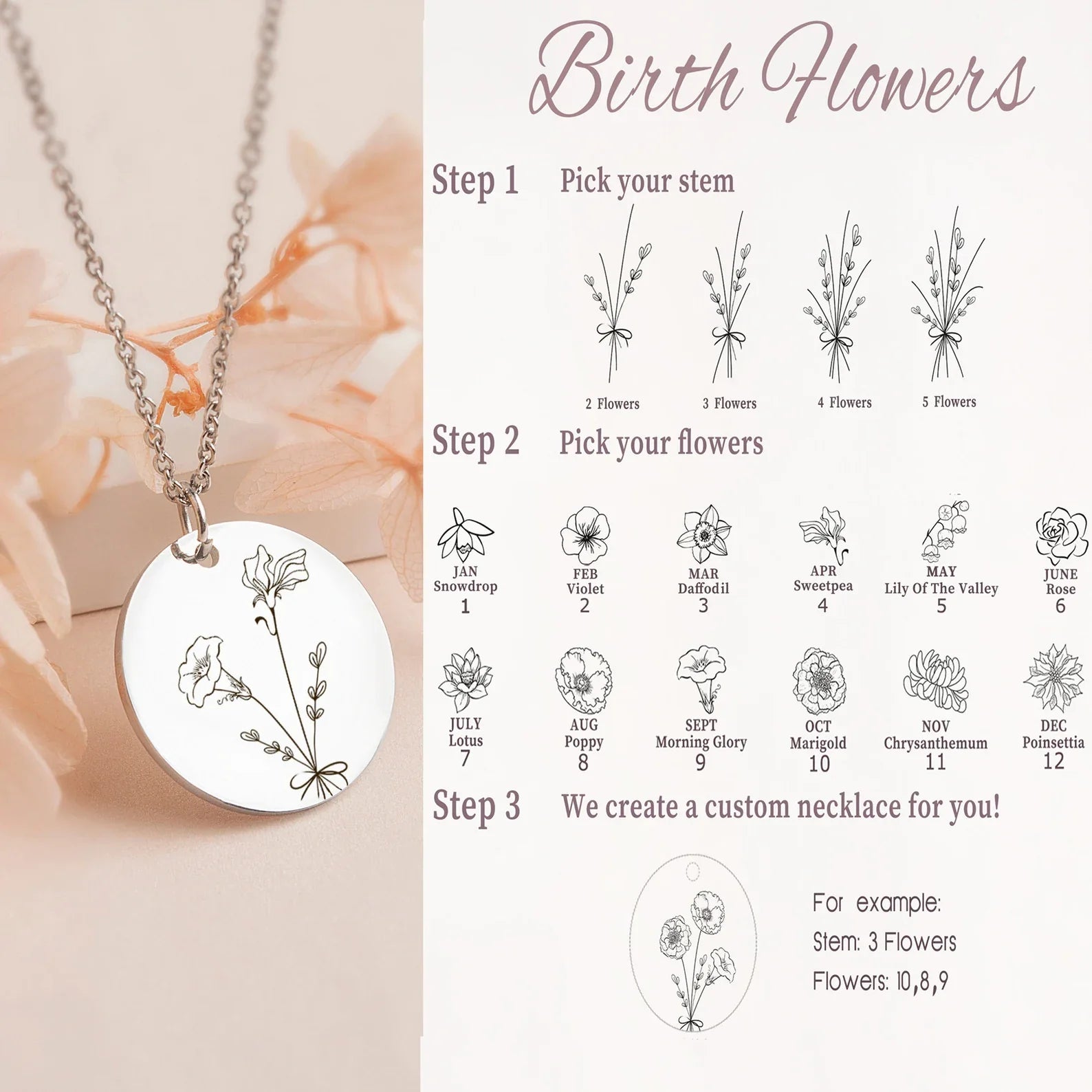 Birth Flower Bouquet Disc Necklace | Red Giraffe Designs