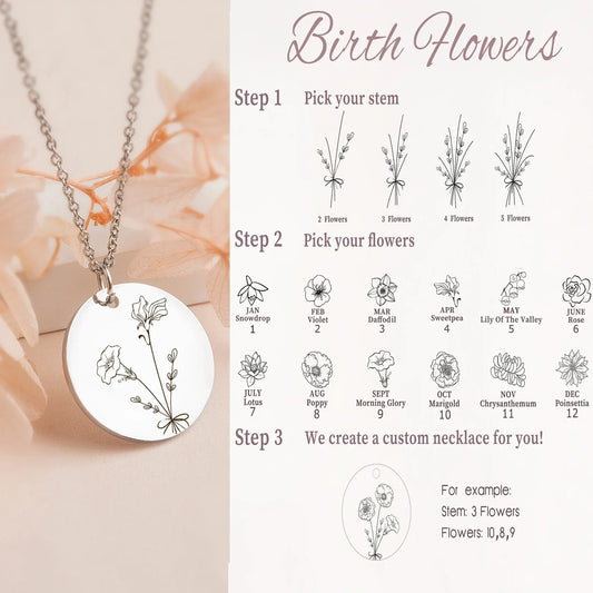 Sterling Silver Birth Flower Charms - Bouquet Necklace Poppy (Full Bloom) - August