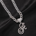 Cursive Heart Initial Cuban Link Necklace | 18Inch - camillaboutiqueshop