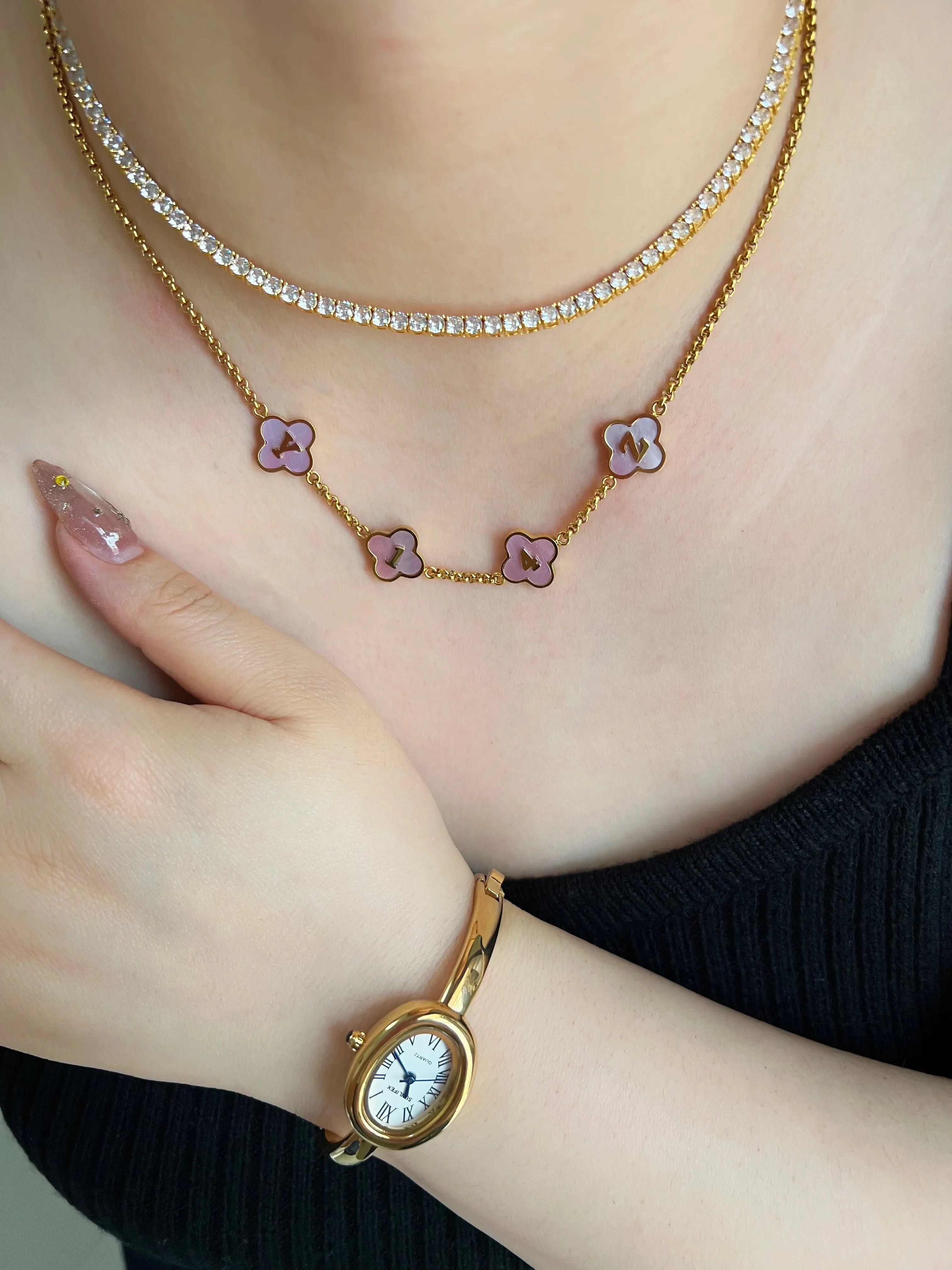 Custom Name Clover Necklace -Pink Mother Of Pearl - camillaboutiqueshop