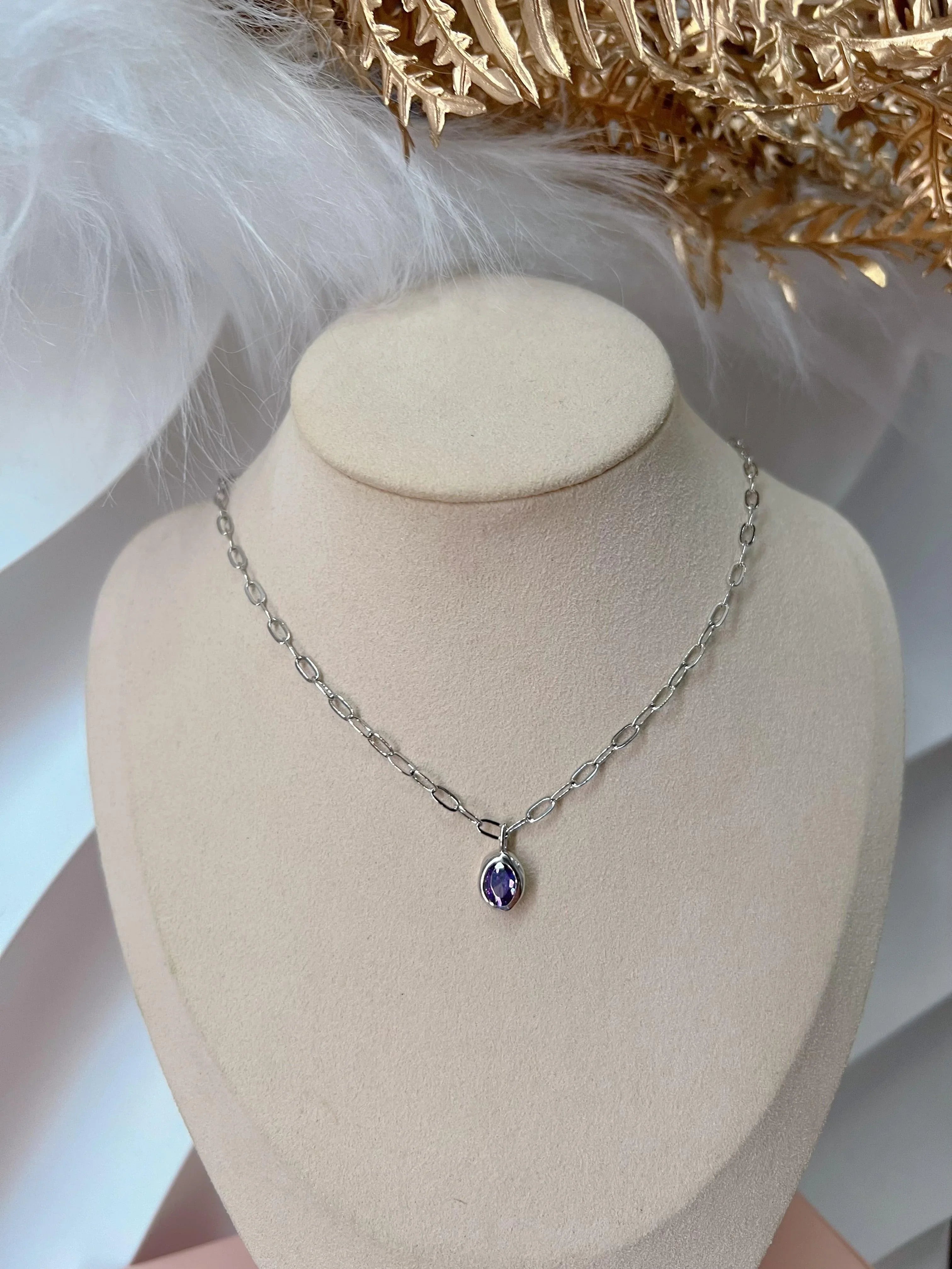 Dainty Oval Drop Birthstone Necklace - camillaboutiqueshop