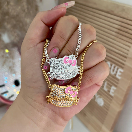 Diamond Kitty Custom Nameplate Necklace - Camillaboutiqueco