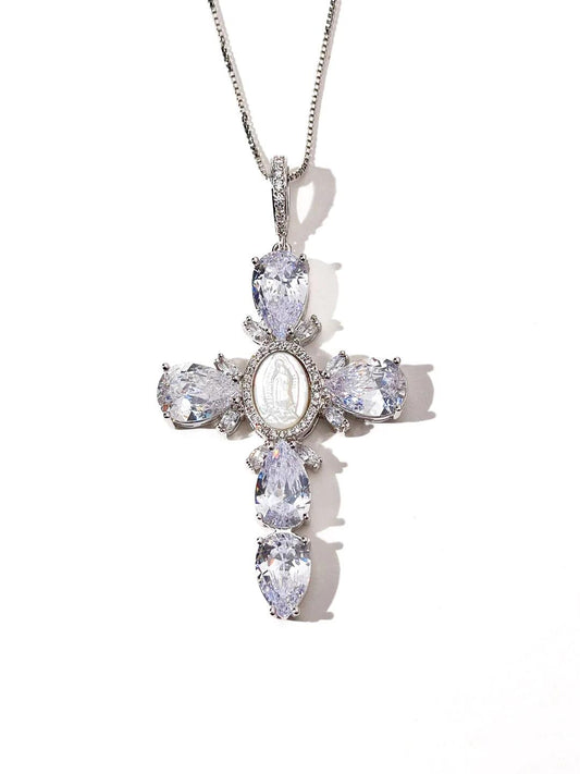 DIAMOND PEARL CROSS NECKLACE - Camillaboutiqueshop