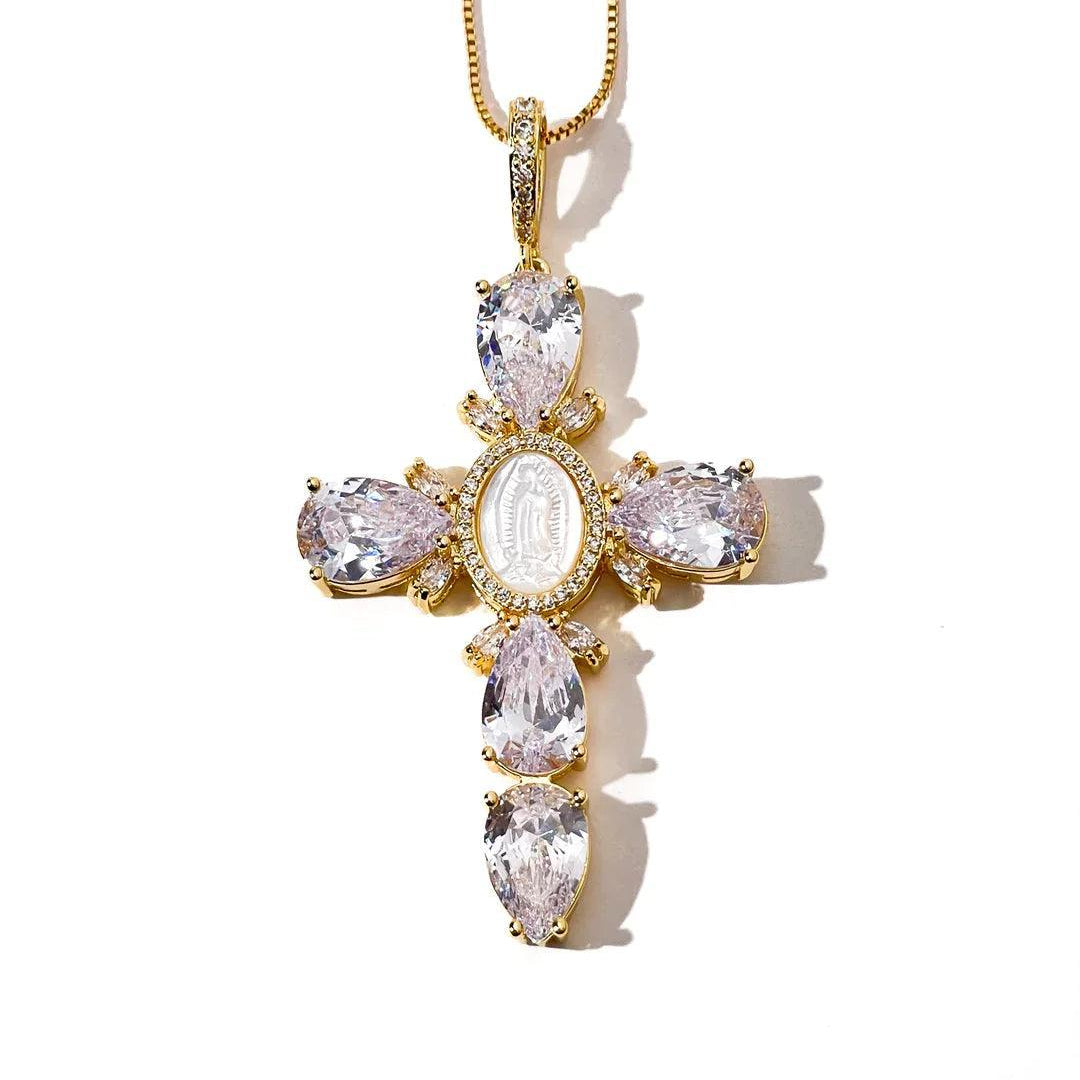 DIAMOND PEARL CROSS NECKLACE - camillaboutiqueshop