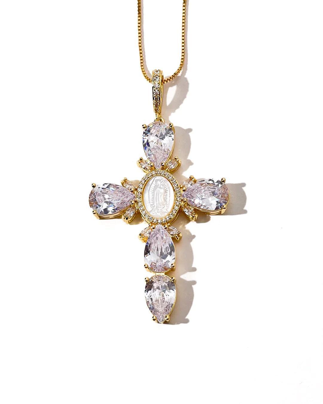 DIAMOND PEARL CROSS NECKLACE - camillaboutiqueshop