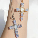 DIAMOND PEARL CROSS NECKLACE - camillaboutiqueshop