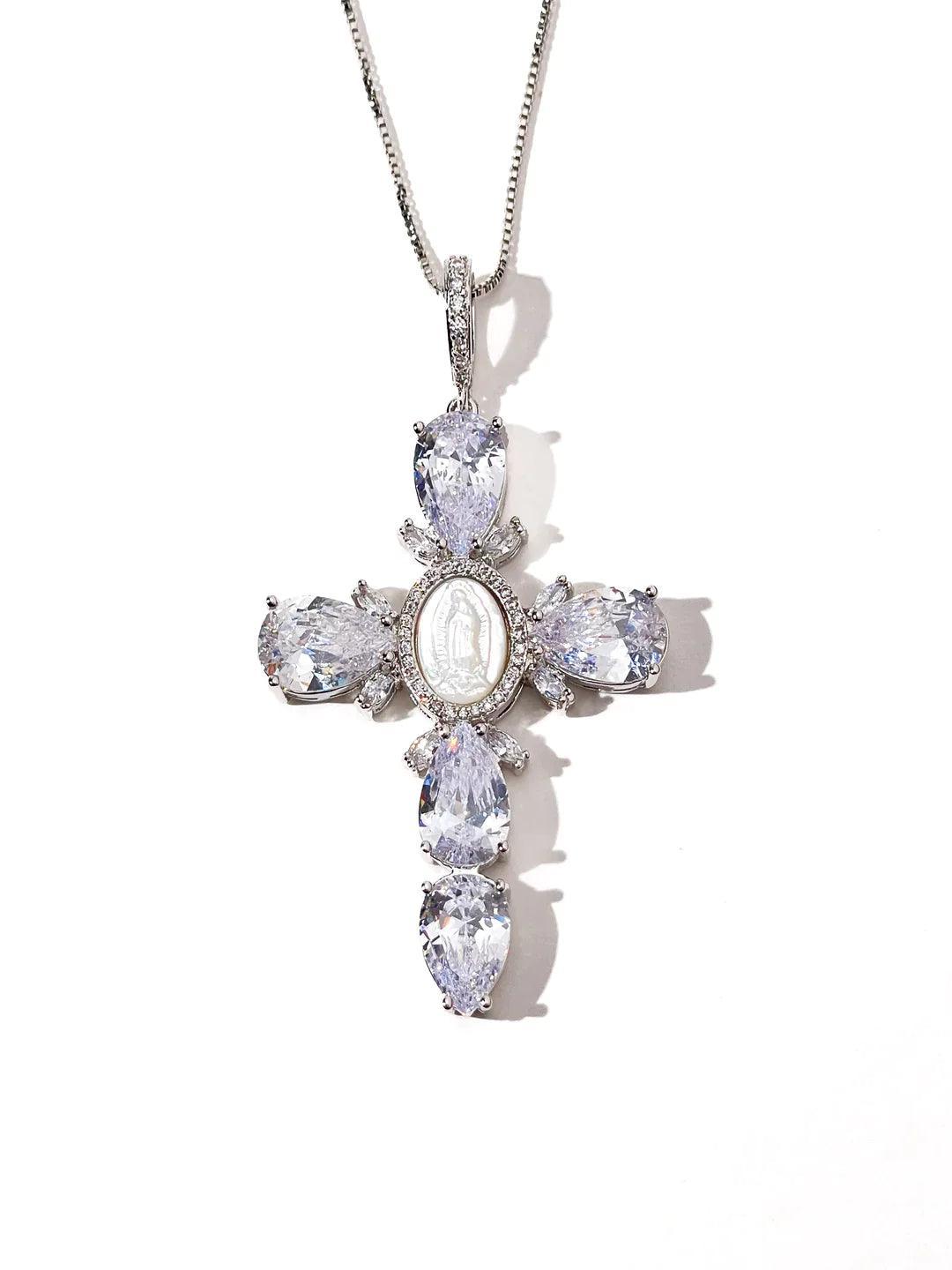 DIAMOND PEARL CROSS NECKLACE - camillaboutiqueshop