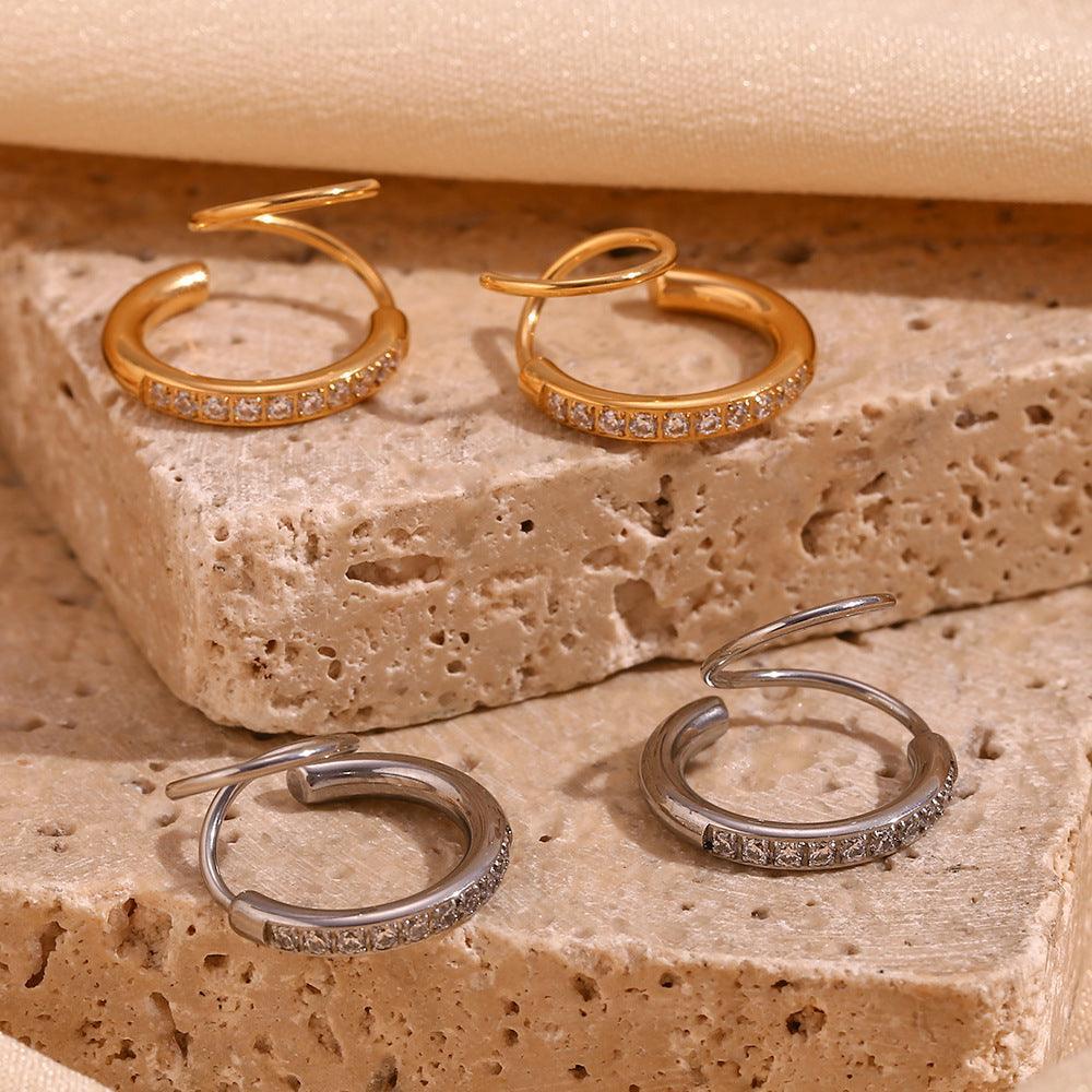 Diamond Spiral Hoop Earrings - camillaboutiqueshop