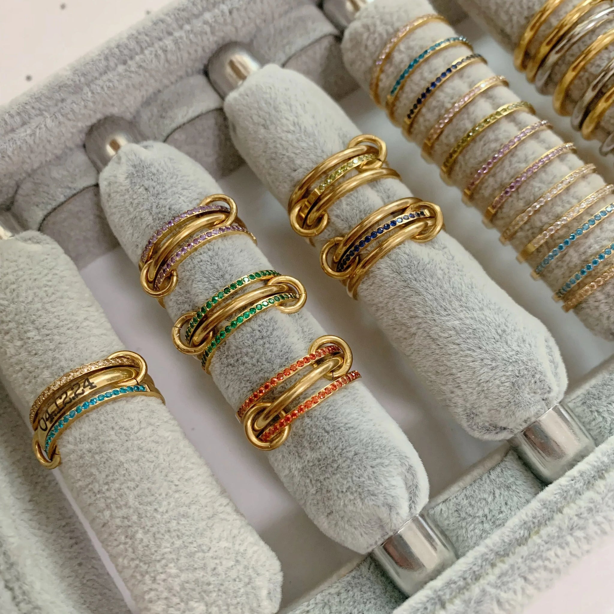 Double Birthstone Band Stackable Rings - Camillaboutiqueshop