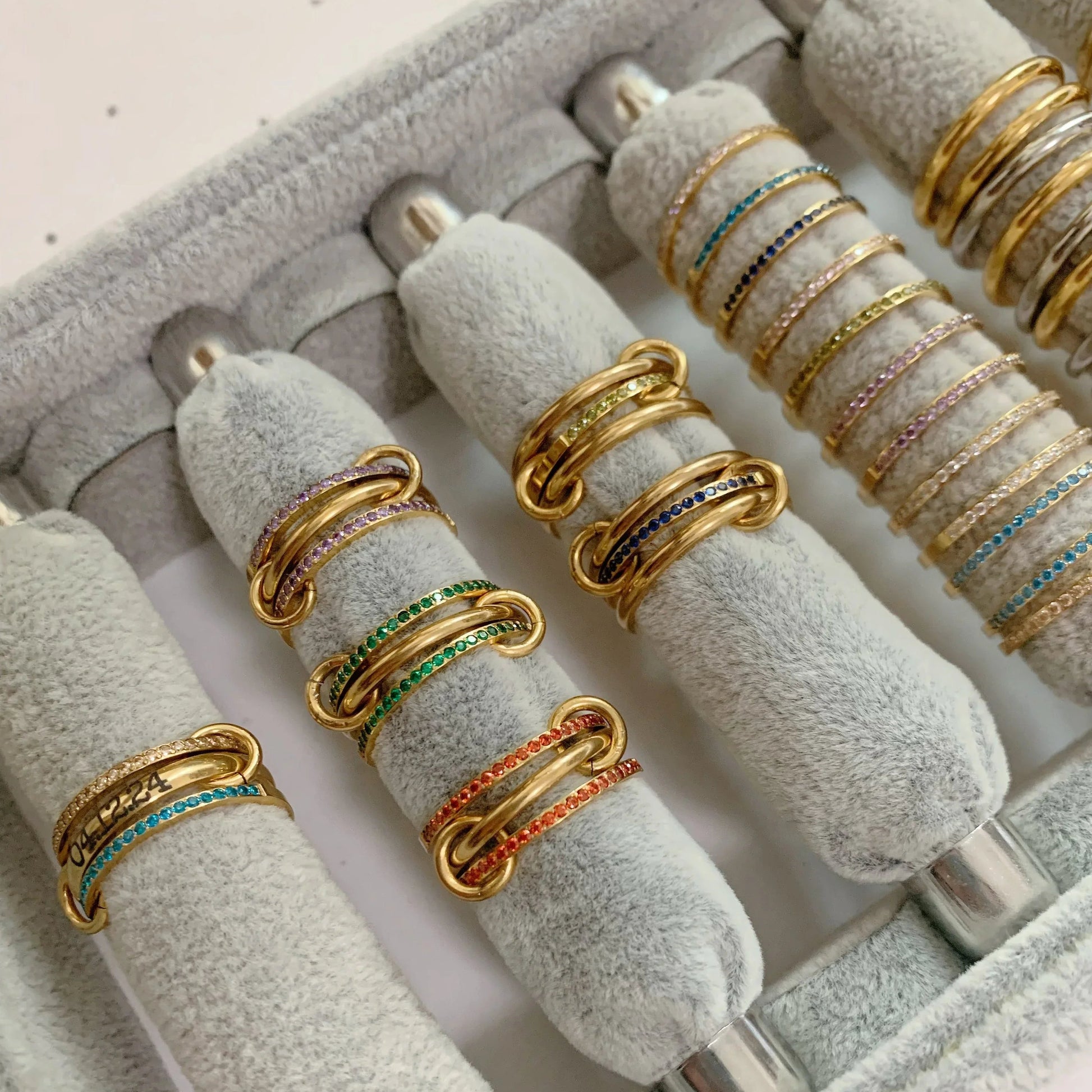 Double Birthstone Band Stackable Rings - Camillaboutiqueshop