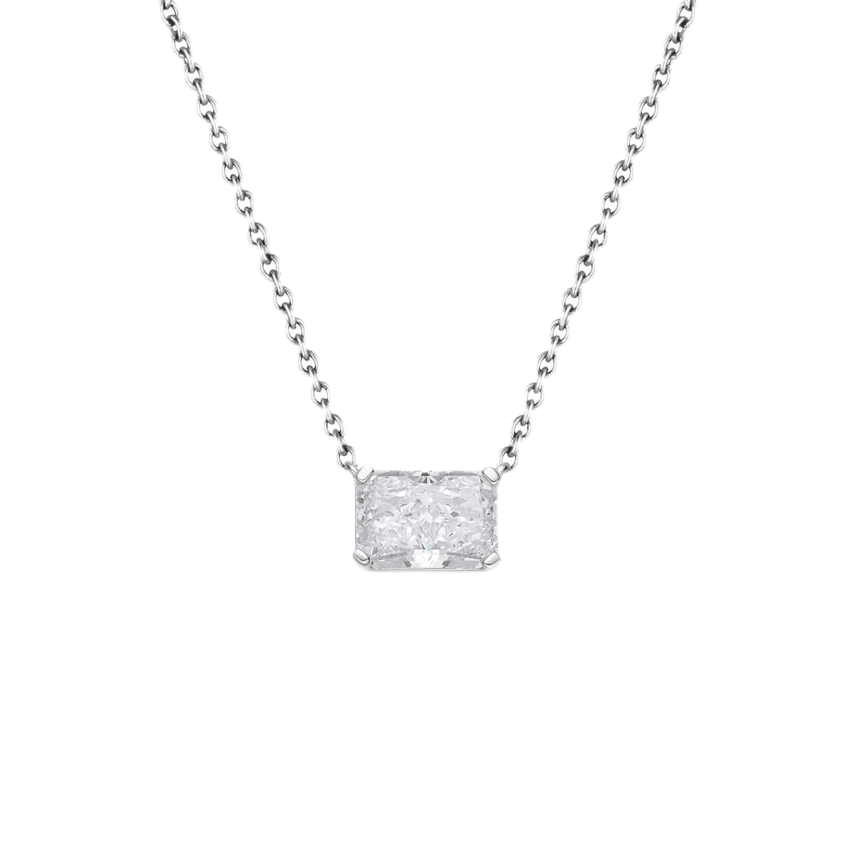 East West Radiant Cz Pendant Necklace | Sterling Silver