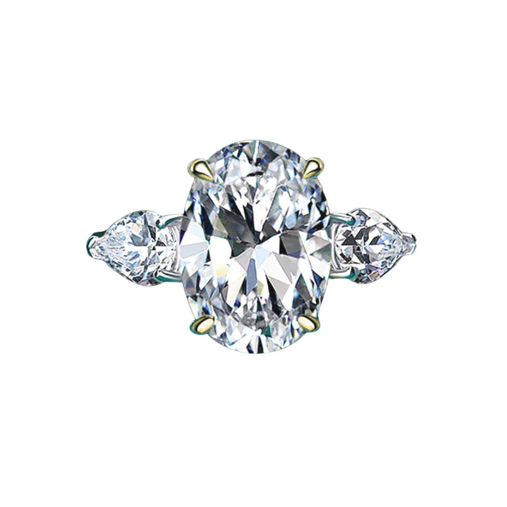 Elegance Three Stone With Pear Side Stone Engagement Ring - Camillaboutiqueshop