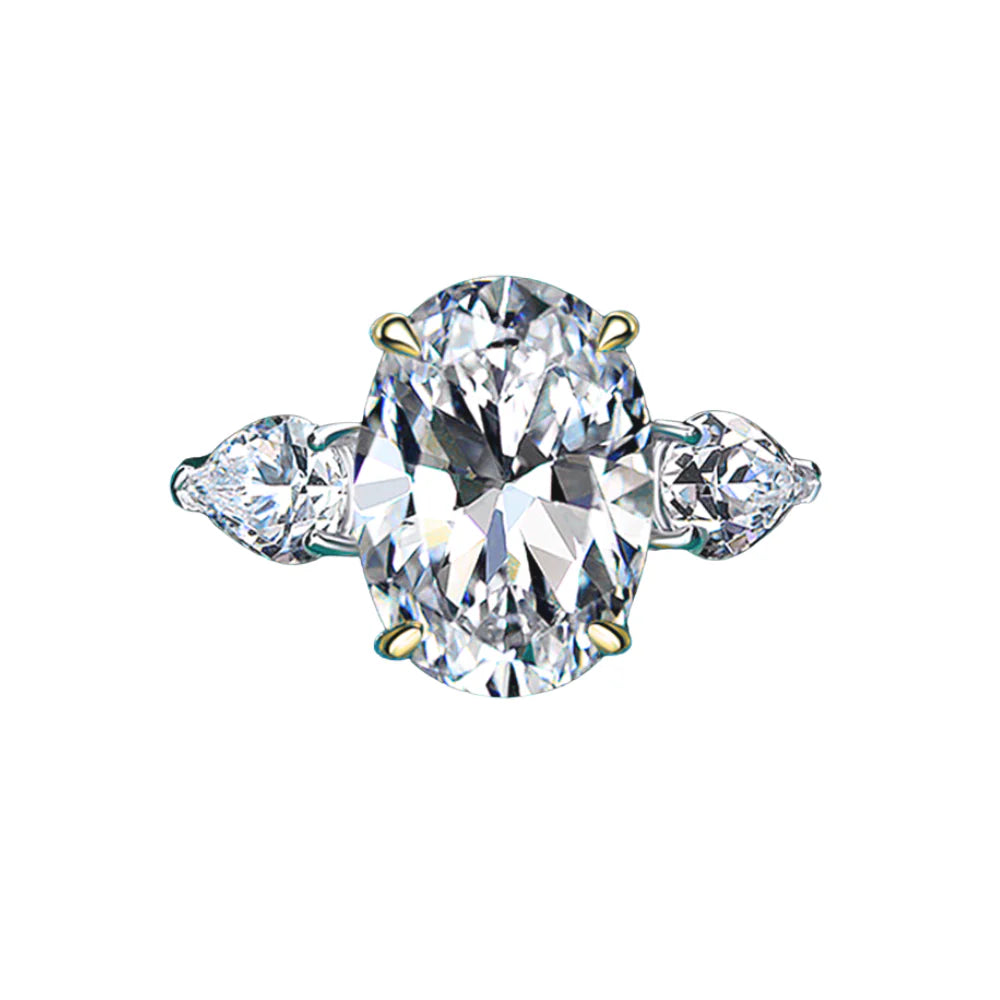 Elegance Three Stone With Pear Side Stone Engagement Ring - Camillaboutiqueshop
