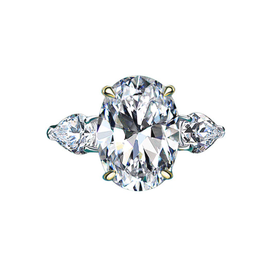 Elegance Three Stone With Pear Side Stone Engagement Ring - Camillaboutiqueshop