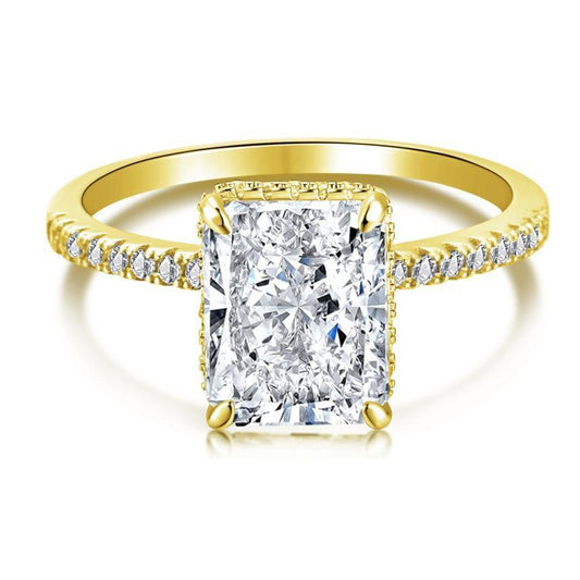 Elegant Gold Radiant Cut Engagement Ring For Women In Sterling Silver - Camillaboutiqueshop