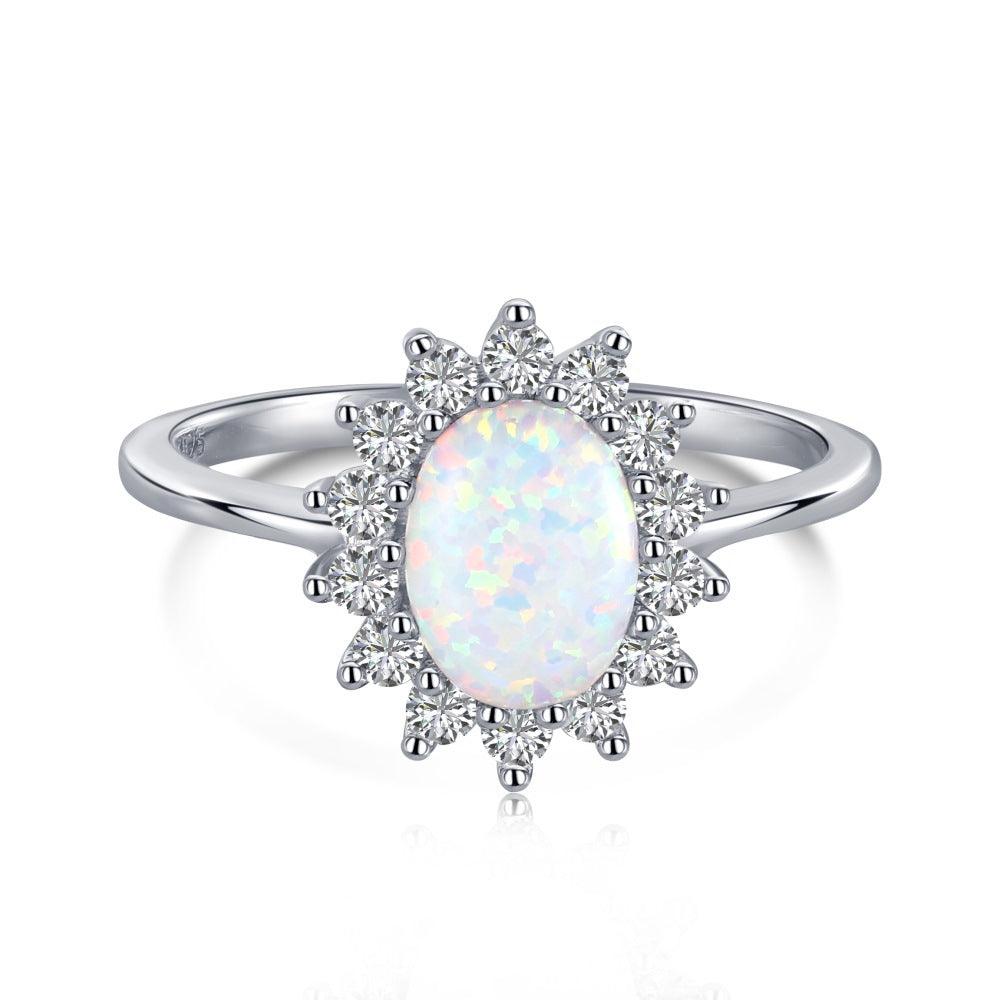 Elegant Oval Cut Opal Stone Engagement Ring in Sterling Silver
