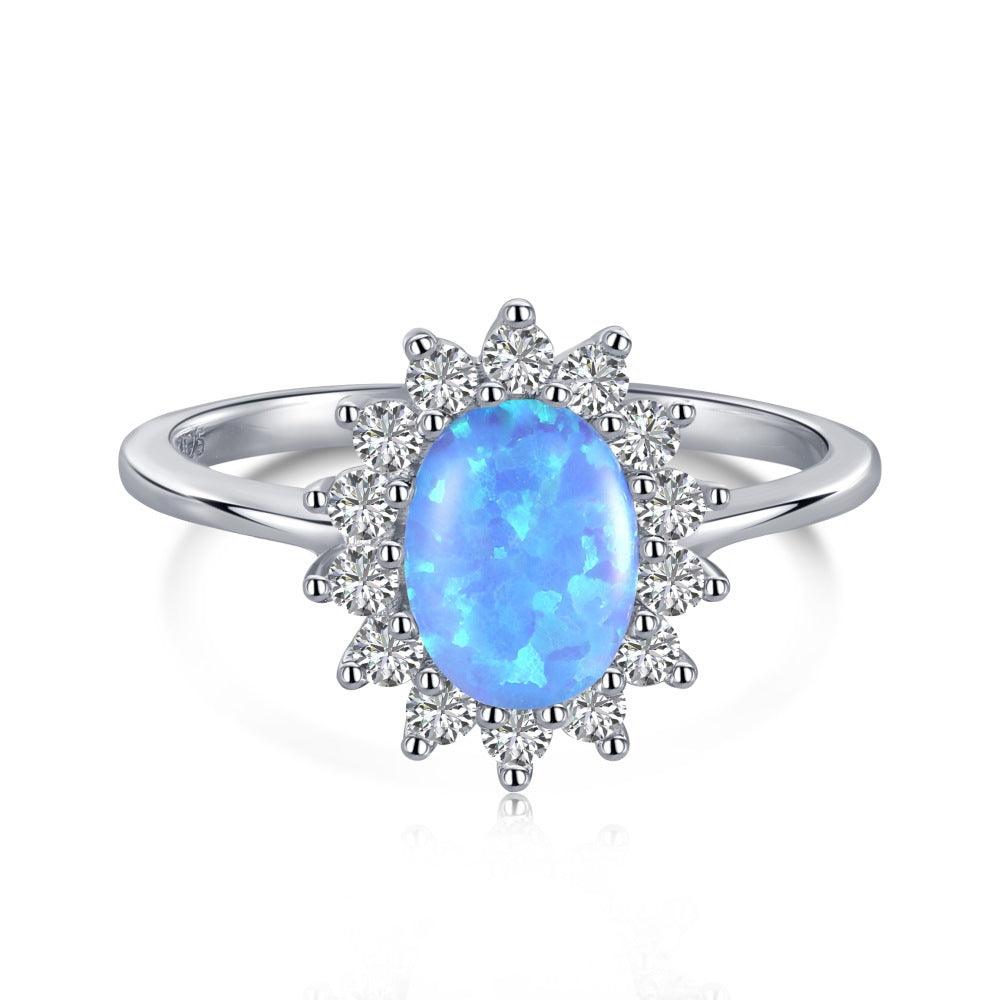 Elegant Halo Oval Cut Opal Stone Engagement Ring In Sterling Silver - Camillaboutiqueco camillaboutiqueshop.com