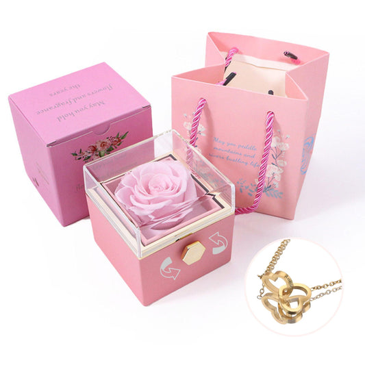 Eternal Rose Box With Double Link Heart Engrave Necklace - Camillaboutiqueshop