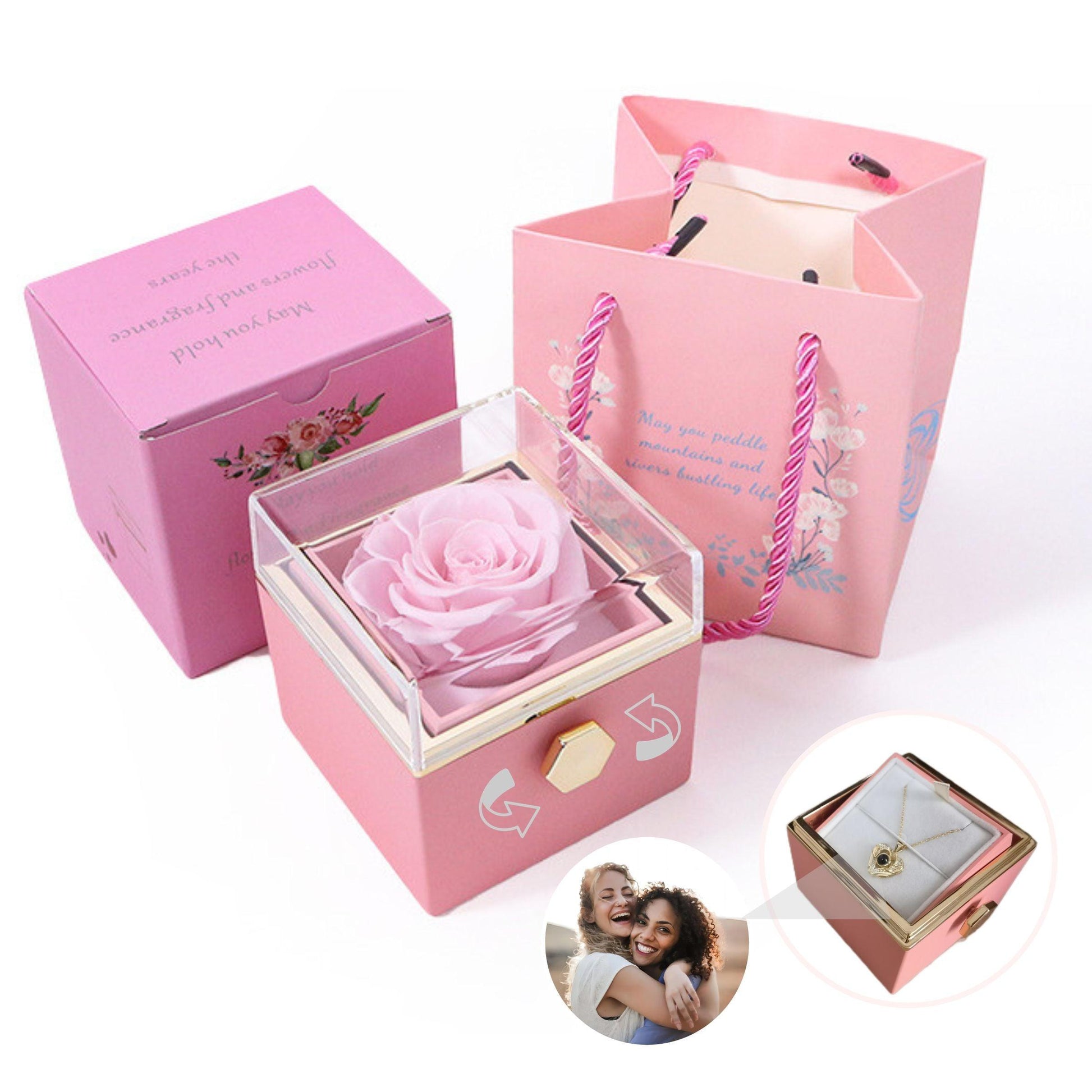 Eternal Rose Box With Heart Wing Photo Necklace - Camillaboutiqueshop