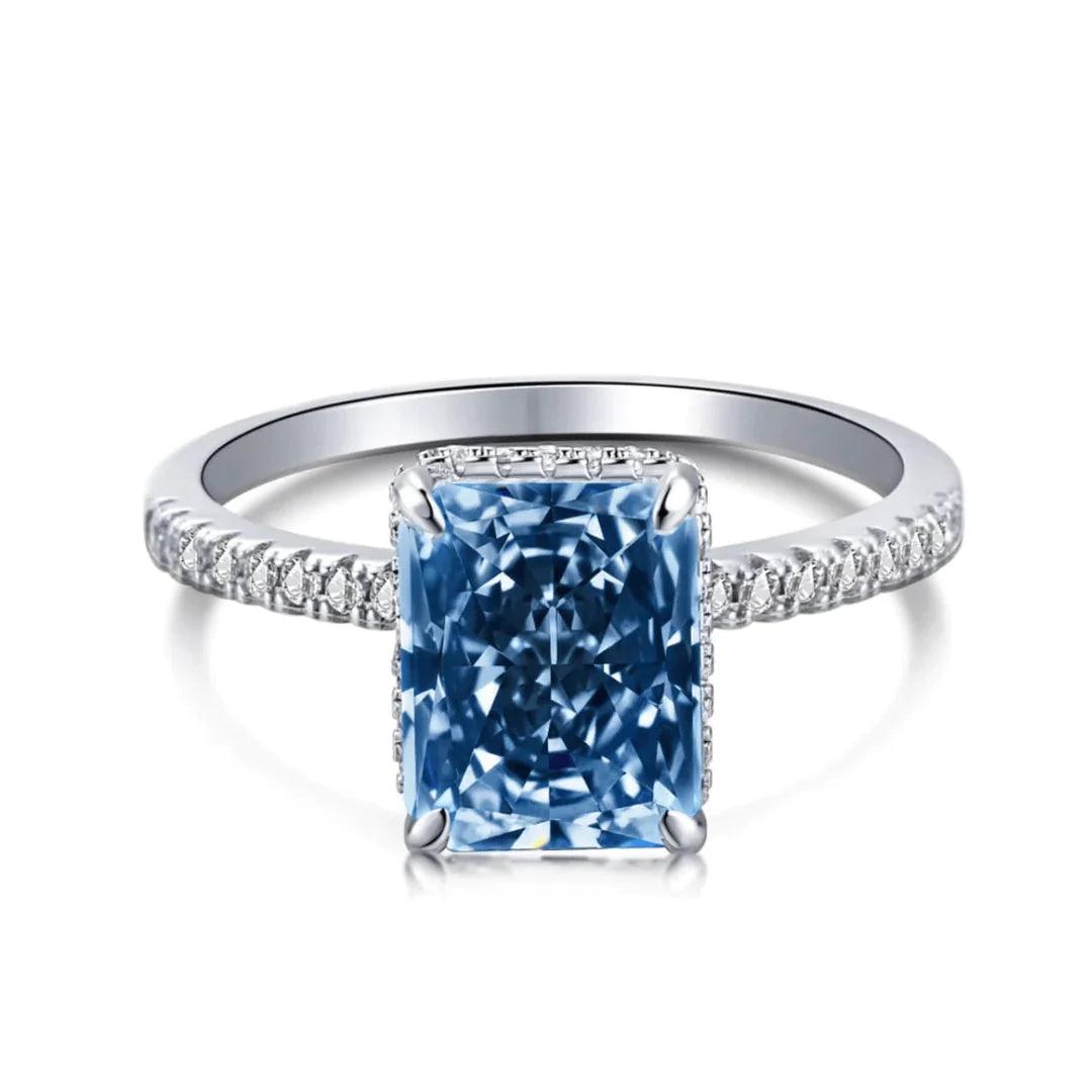 Exclusive Radiant Cut Blue Sapphire Engagement Ring In Sterling Silver - Camillaboutiqueshop