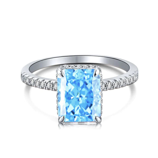 Exclusive Radiant Cut Light Aquamarine Blue Engagement Ring In Sterling Silver - Camillaboutiqueco camillaboutiqueshop.com