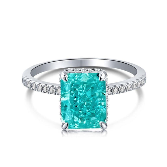 Exclusive Radiant Cut Paraiba Color Engagement Ring In Sterling Silver - Camillaboutiqueco