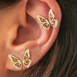 Gold Butterfly Wing Double Piercing Earrings - camillaboutiqueshop