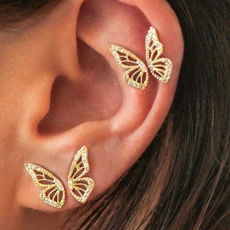 Gold Butterfly Wing Double Piercing Earrings - camillaboutiqueshop