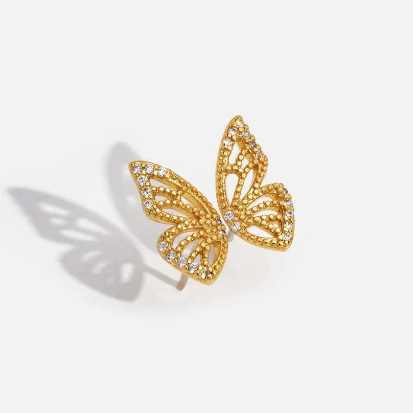 Gold Butterfly Wing Double Piercing Earrings - camillaboutiqueshop