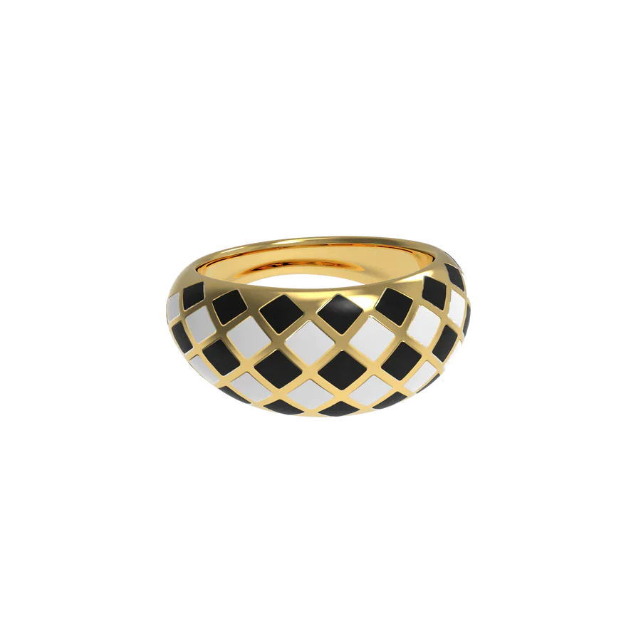Gold Checker Dome Ring - Camillaboutiqueco camillaboutiqueshop.com