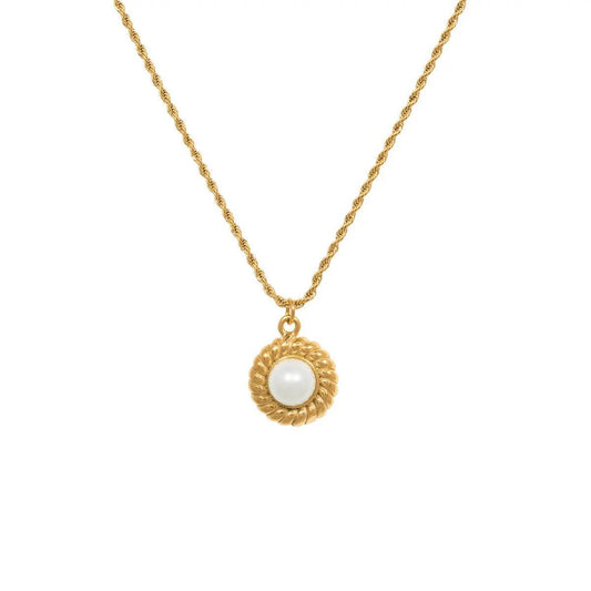 Gold Pearl Pendant With Rope Chain Necklace - Camillaboutiqueco camillaboutiqueshop.com