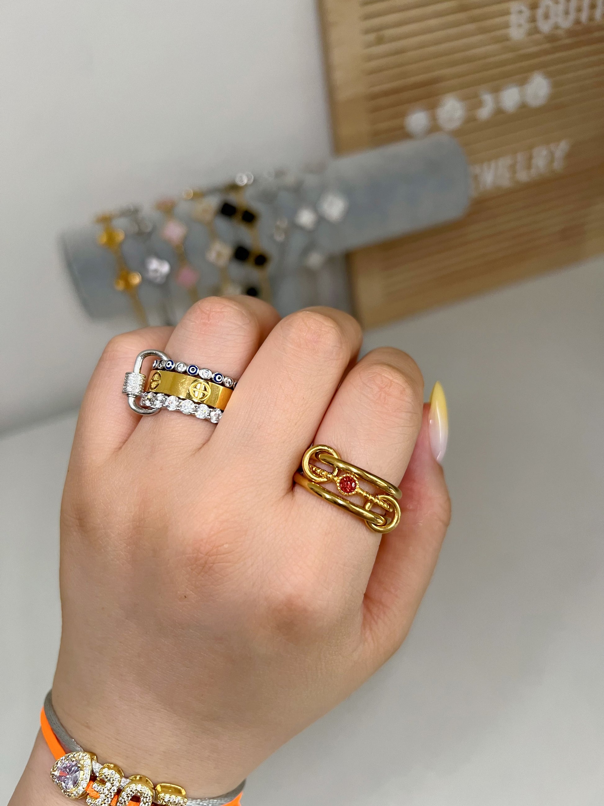 Gold solitaire stacking birthstone ring - Camillaboutiqueshop
