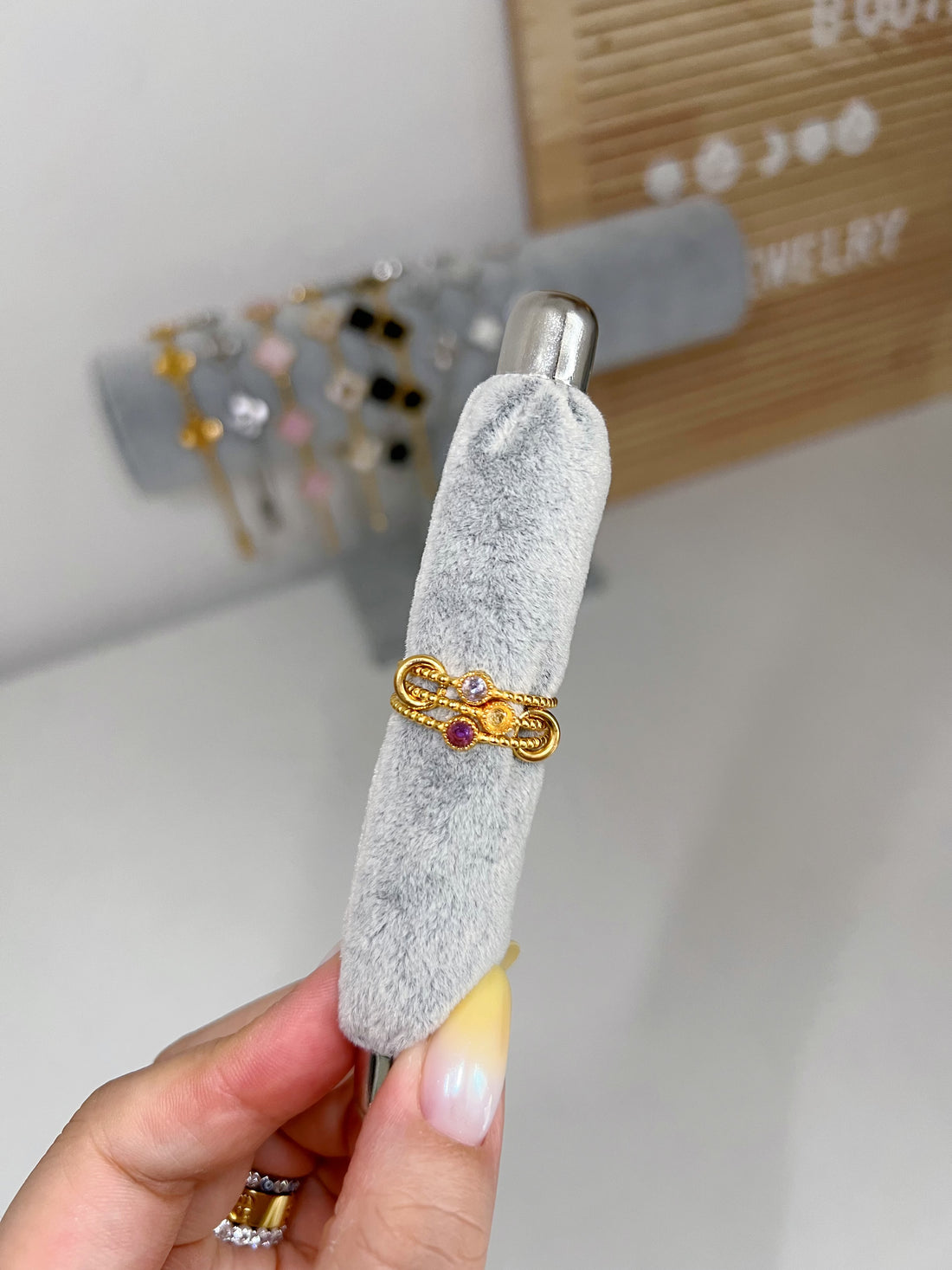 Gold Triple solitaire stacking birthstone ring - Camillaboutiqueshop