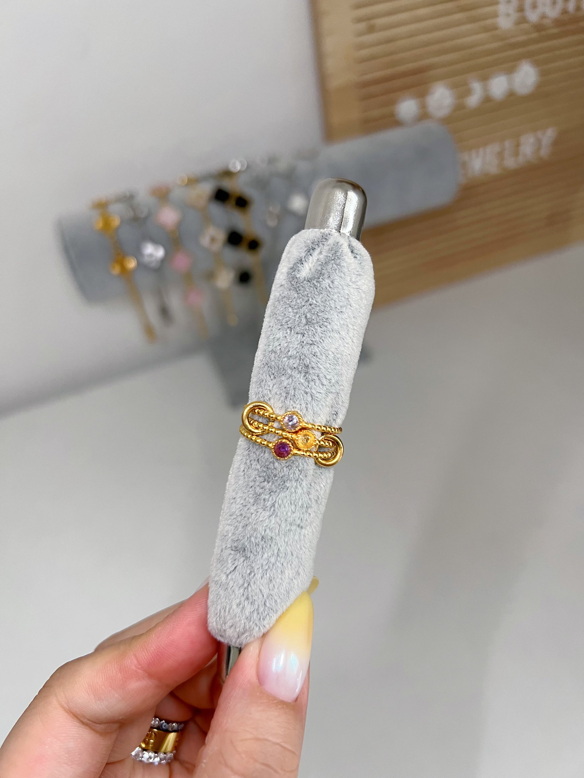 Gold Triple solitaire stacking birthstone ring - Camillaboutiqueshop