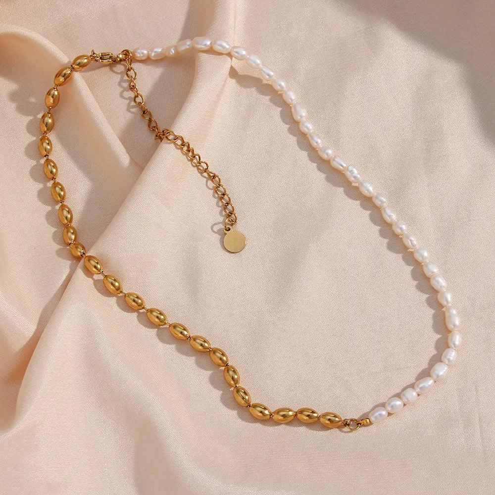 Half Pearl Half Bead Chain Necklace - Camillaboutiqueshop