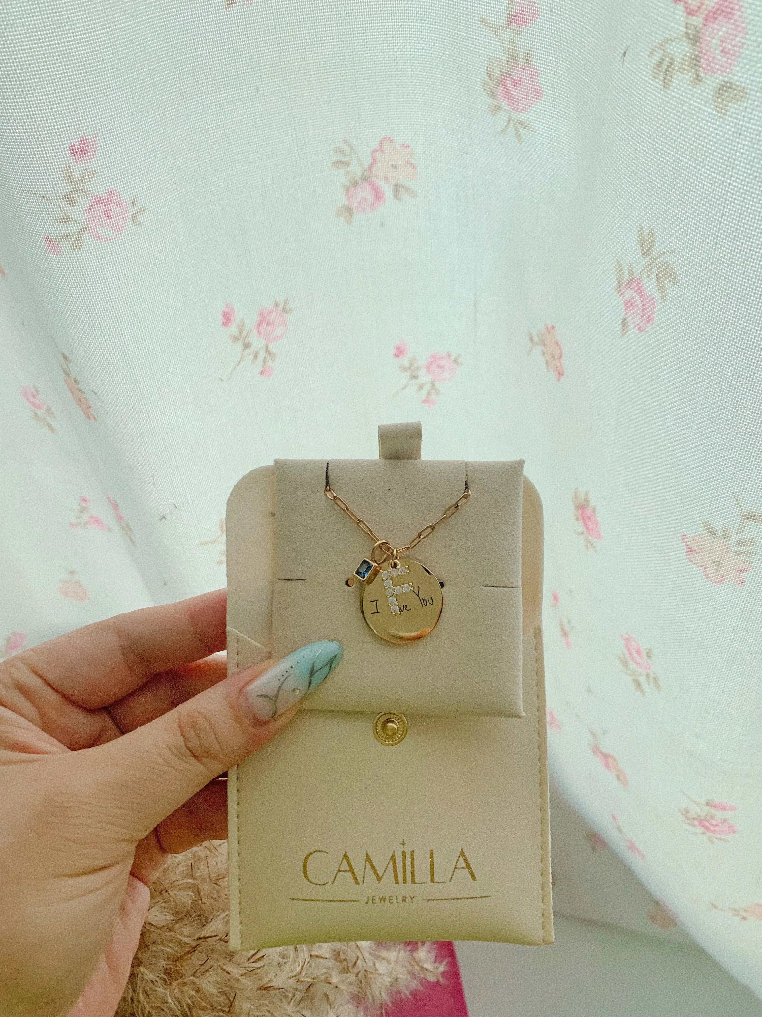 Handwriting & Initial With Birthstone Necklace - Camillaboutiqueshop