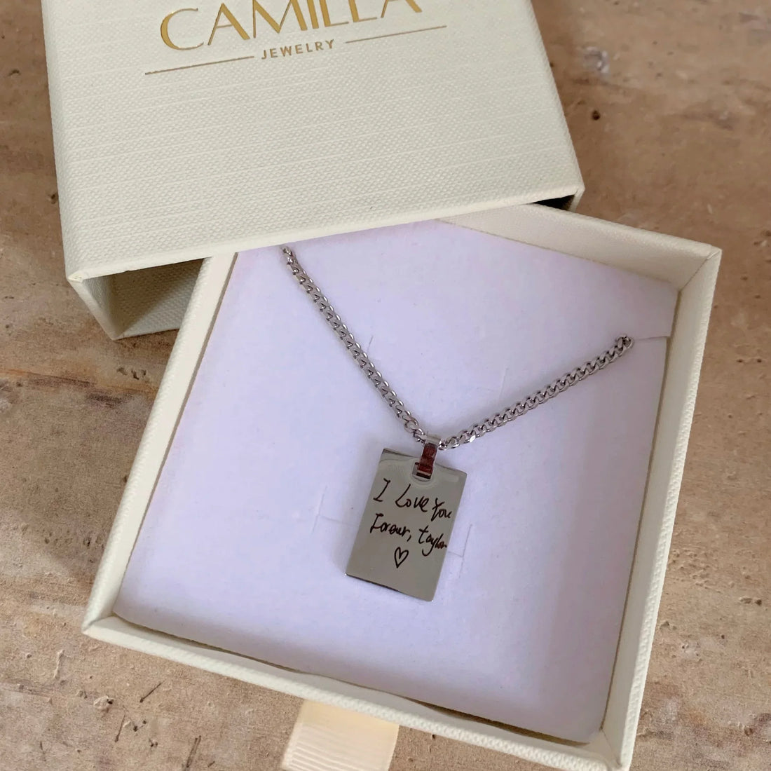 Handwriting Rectangle Engraved Necklace - Camillaboutiqueshop